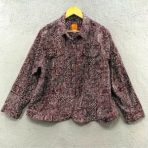 Ruby Rd Jacket Blazer Brown White Abstract Geometric Button Up Cotton Stretch 18